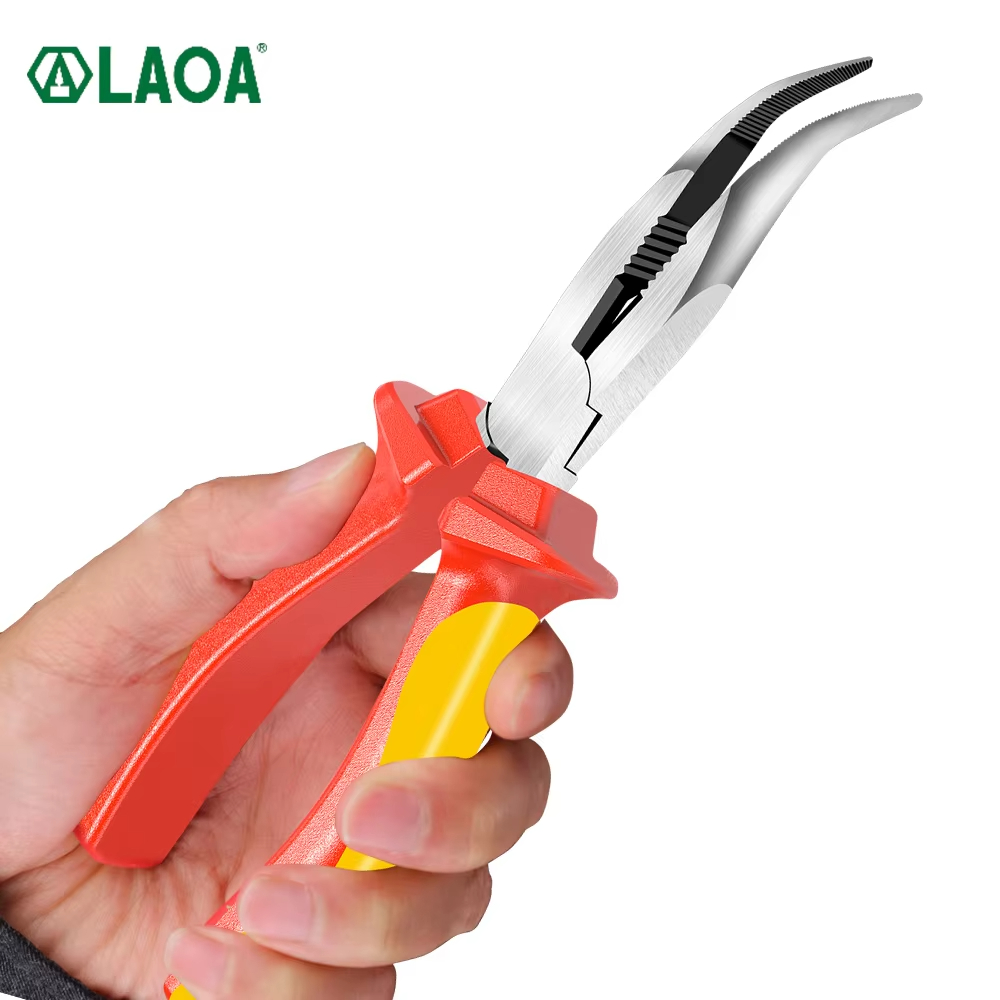Power Tools Germany - VDE gebogene Spitzzange, isolierter Drahtschneider, Cr-V-Elektriker-Zange,