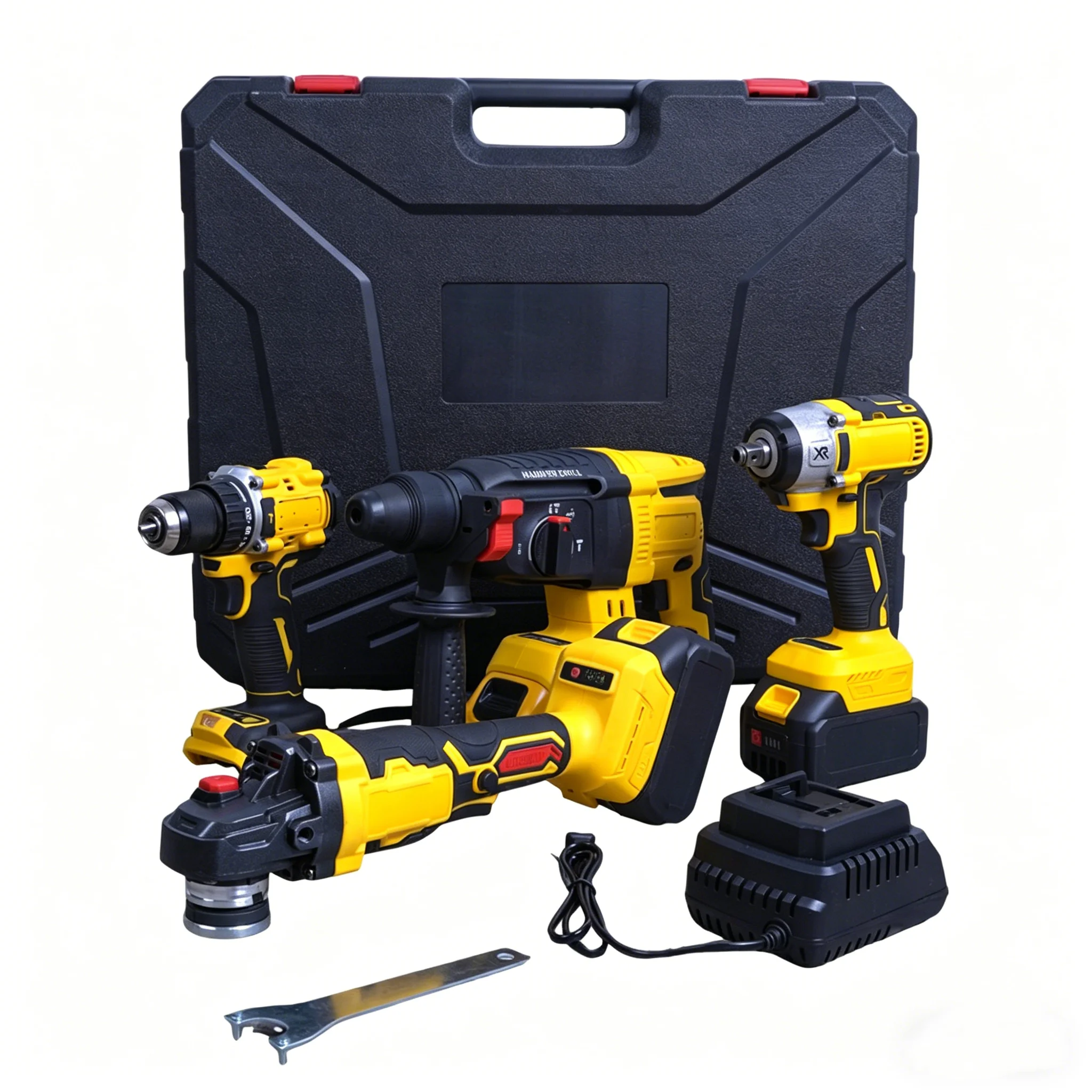 Power Tools Combo Kits - Multifunktionales Elektrowerkzeug-Set Kabelloser Bohrschrauber Winkelschleifer Elektrohammer