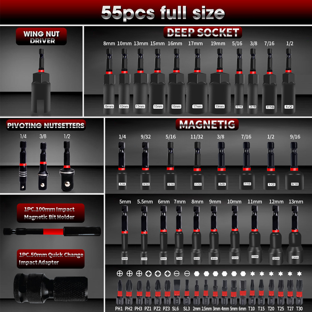 55-teiliger Magnetischer Schla – Power Tools List Bewertung und Preis
